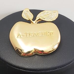Gold Apple Brooch A+ Teacher Engraving
